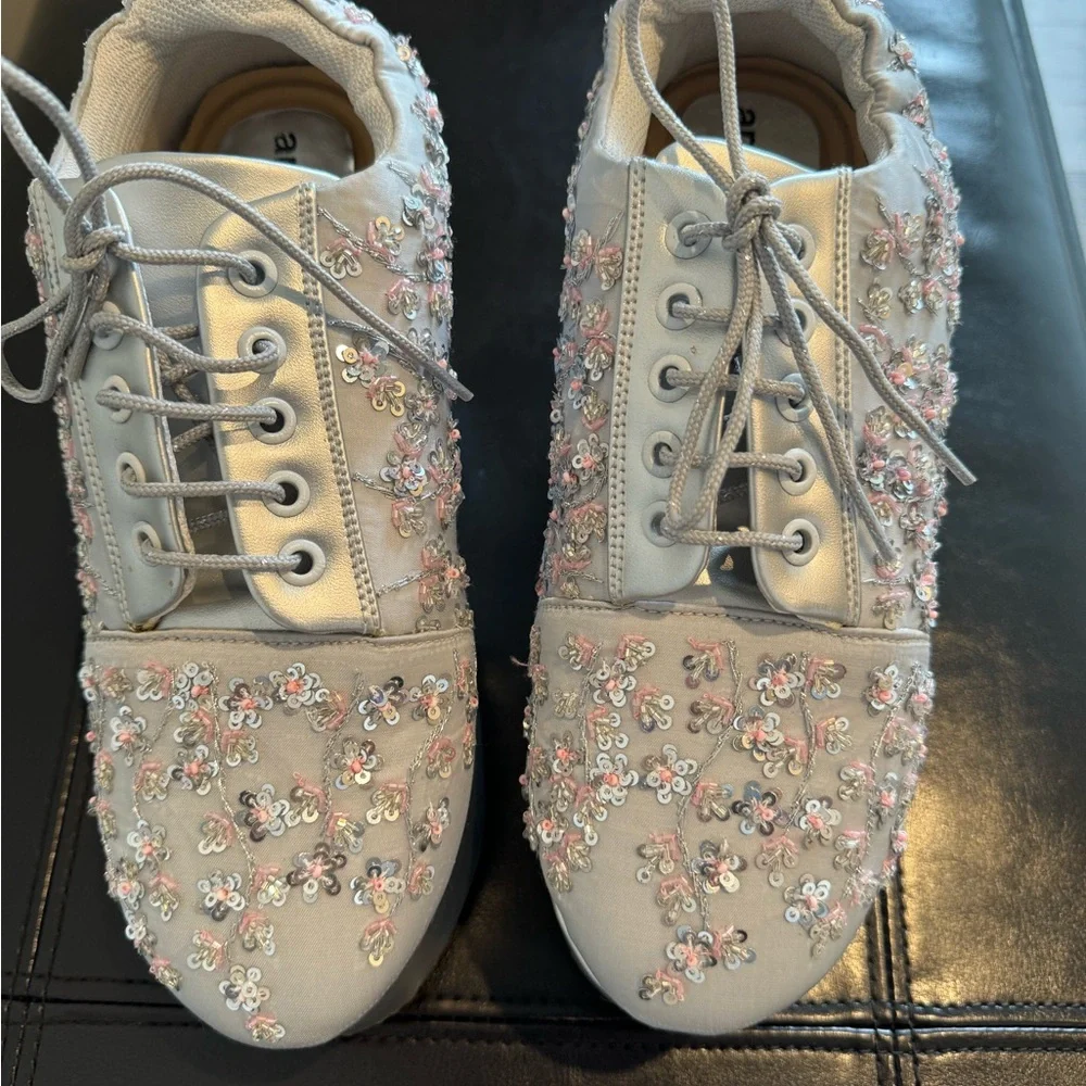 Embellished Silver Platform Lace-Up Sneakers